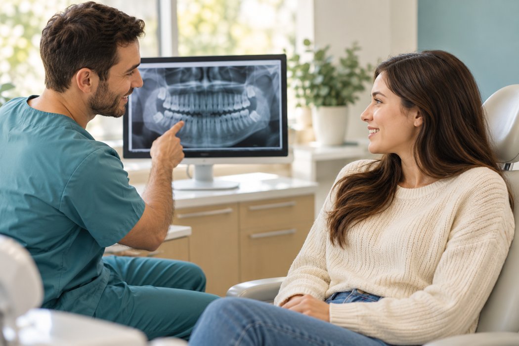 Illustration of a patient discussing tooth extraction care